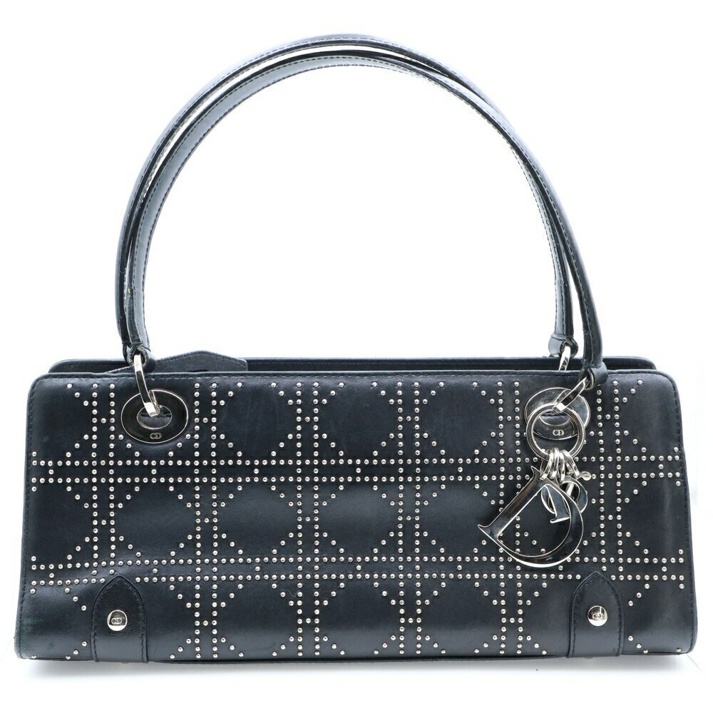 Christian Dior Cannage Studded Leather Handbag Black